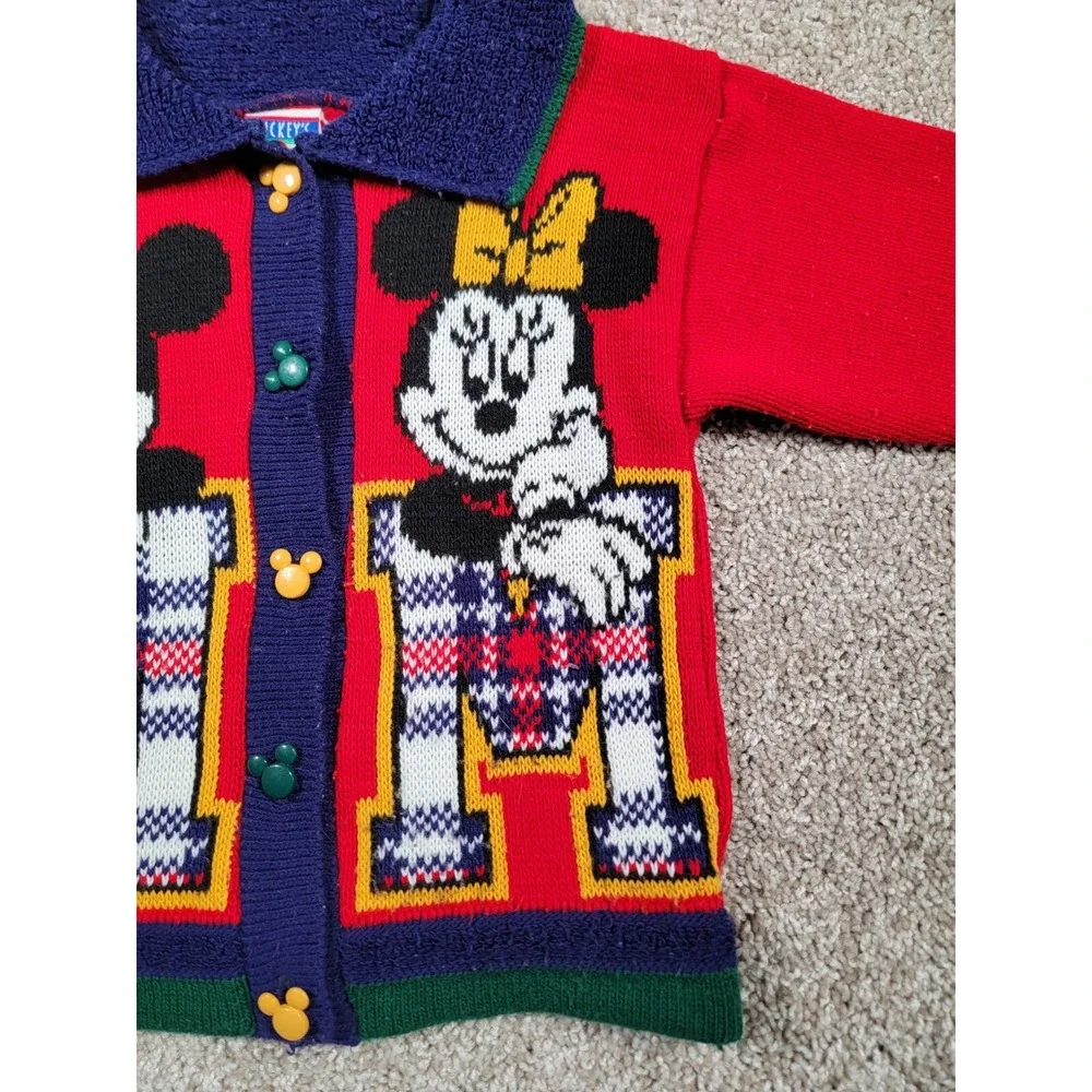 Vintage 90s Disney Mickey Mouse Sweater Cardigan Small Minnie Buttons Girls Kids